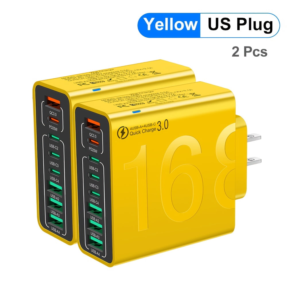 8 Ports PD + USB QC3.0 Type C Mobile Phone Fast Charging Adapter, 4PD + 4USB Fast Charging Charger Adapter, US Plug Portable Convenient Travel Charger Wall Charger