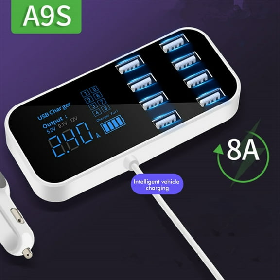 8 Ports USB Car Charger with LED Display Multi USB Socket Car Adapter Phone Charger