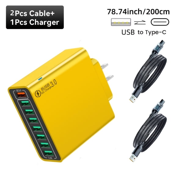 8 Ports USB Charger QC Fast Charging US Plug Fast Charger Power Adapter for Iphone 16 15, for Xiaomi, for Samsung Wall Charger