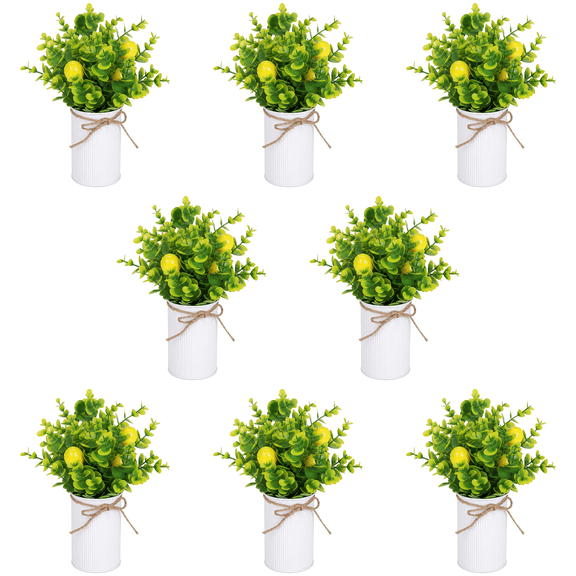8 Potted Artificial Lemon Plants, 11.02 Inch Faux Lemon Trees in Metal Containers, Table Centerpieces for Kitchen Decor, Farmhouse Accents, Indoor/Outdoor Decoration