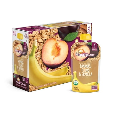 Happy Baby Organics Clearly Crafted Stage 2 Baby Food, Bananas Plums & Granola, 4 oz Pouches (8 Pack)
