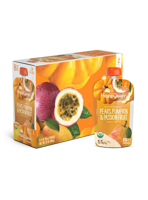 (8 Pouches) Happy Baby Organics Pears, Pumpkin & Passion Fruit 4 oz. Pouches
