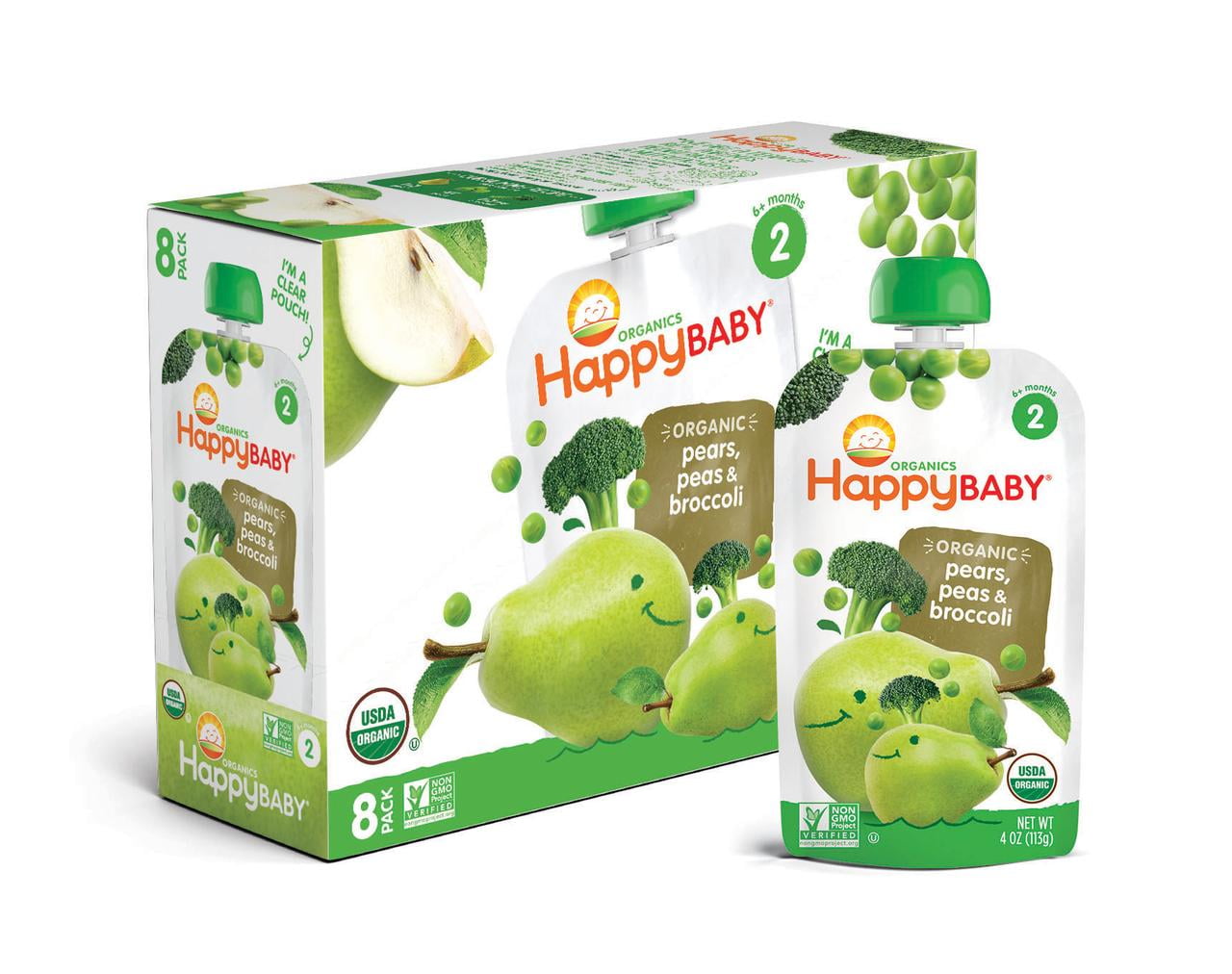 (8 Pouches) Happy Baby Simple Combos, Stage 2, Organic Baby Food, Pears