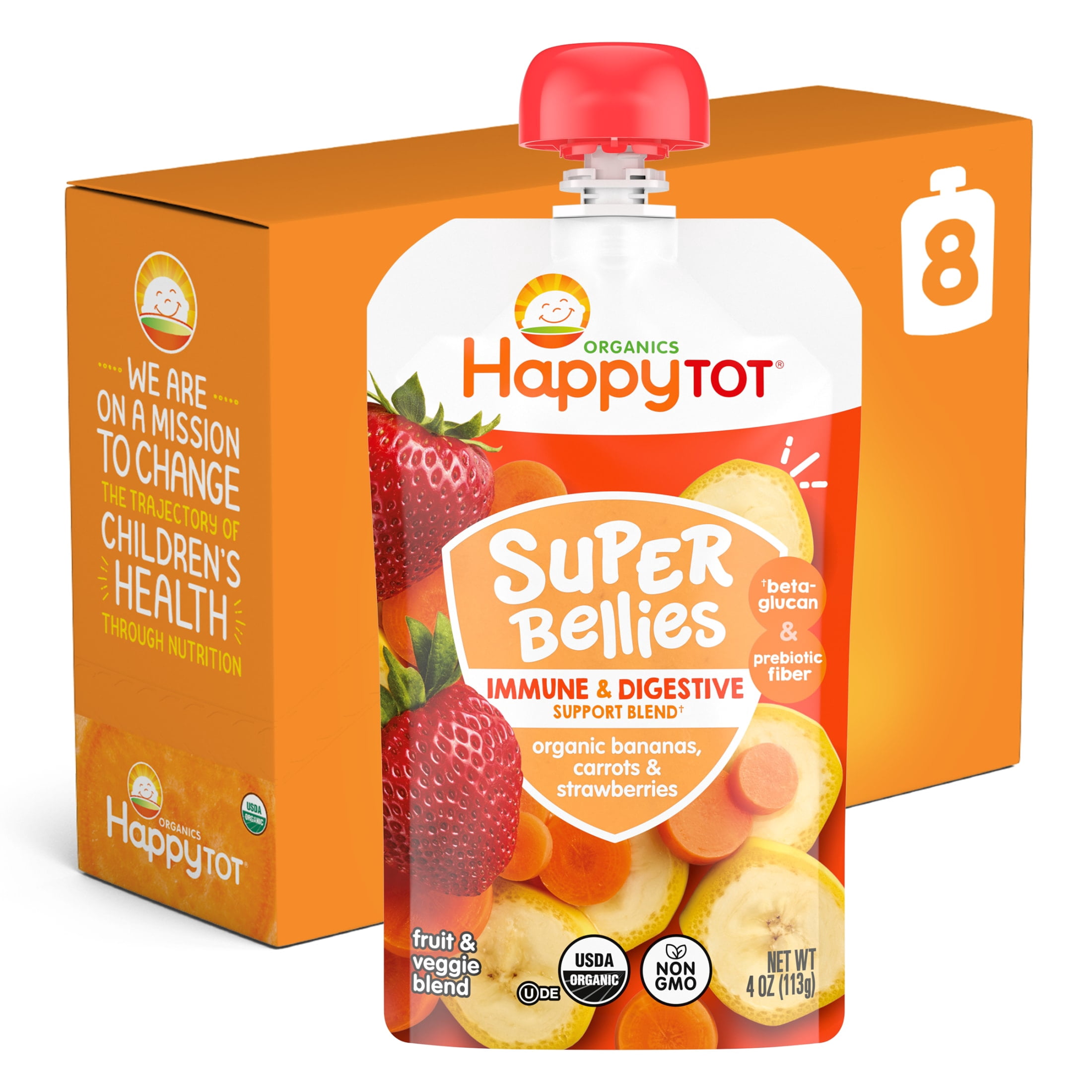 Happy Tot, Stage 4 Organic Baby Food, Banana Carrots & Strawberry, 4 oz. (8 pack)