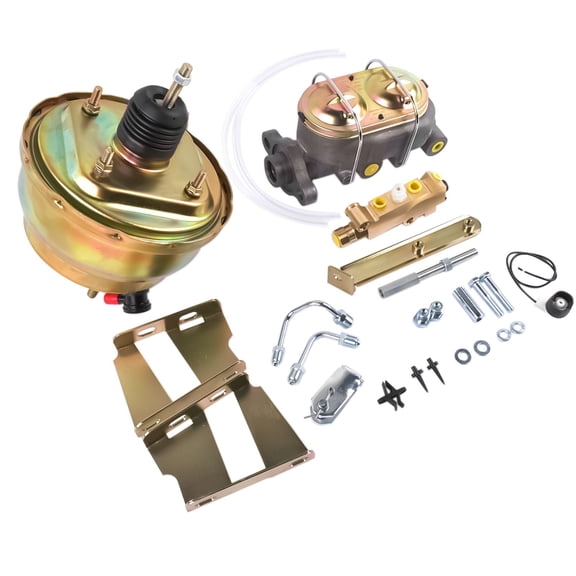 8" Power Brake Booster Kit with 1" Bore Master Cylinder & Disc/Drum Proportioning Valve, Fits 1955-1957 Chevrolet Bel Air Nomad 150 210 Series, SKU 22006720, Dual Zinc