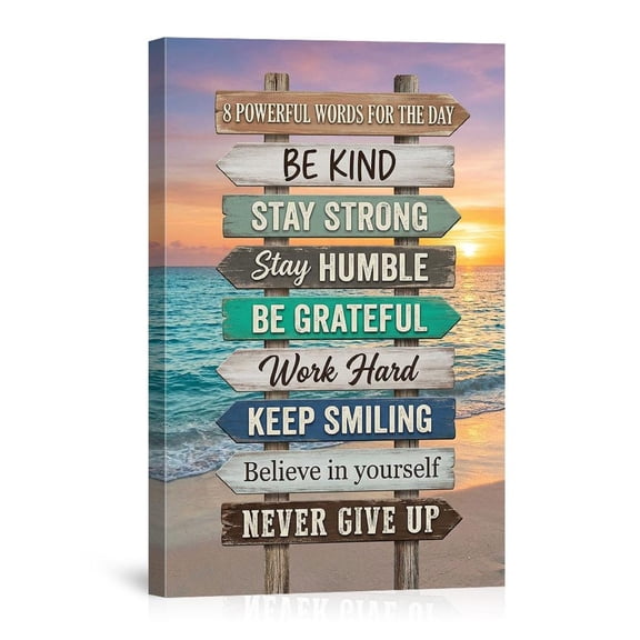 8 Powerful Words For The Day Beach Sunset Inspirational Quotes Rustic Motivational Signs Canvas