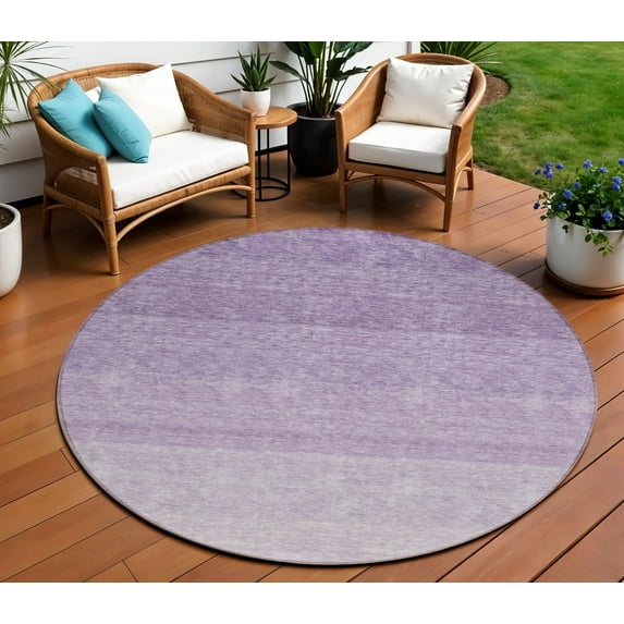 HomeRoots 595831 8 ft. Purple & Lavender Round Ombre Washable Indoor & Outdoor Area Rug
