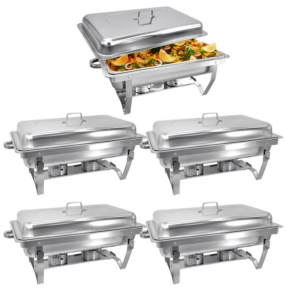 8 QT 5 Pack Full Size Stainless Steel Chafing Dish Buffet Sets, Silver Rectangular Catering Chafer Warmer Set with Foldable Frame for Kitchen Party Banquet Dining