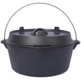 thumbnail image 1 of 8 QT Cast Iron Dutch Oven, Large 2 in 1 Camp Pre-Seasoned Deep Pot & Lid Skillet Pan, Heavy Thick 8 Quart Multiple Cookware with Feet for Outdoor Camping Baking, Bracket and Lid Lifter, 1 of 12