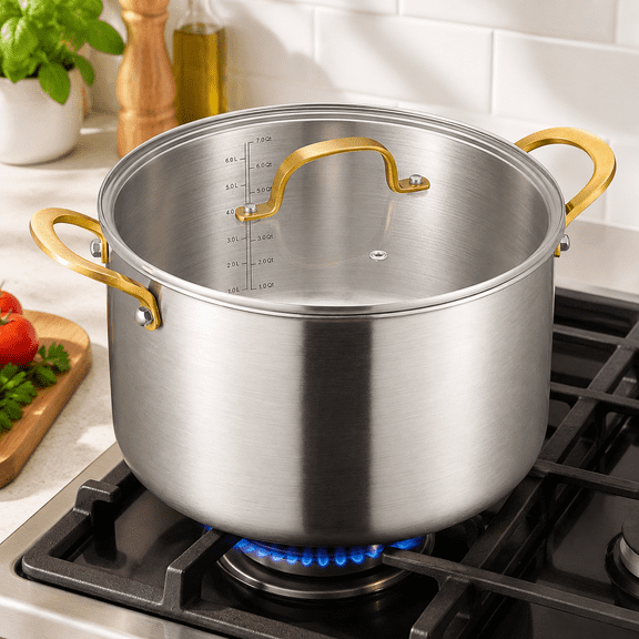 8 QT Stock Pot with Lid, Full Clad 3-Ply Stainless Steel Cooking Pot