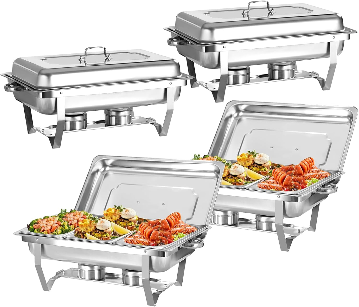 Collapsible Chafing Racks 8 Qt 1/3 Size Stainless Steel Chafing Dishes Buffet Set, Silver ...
