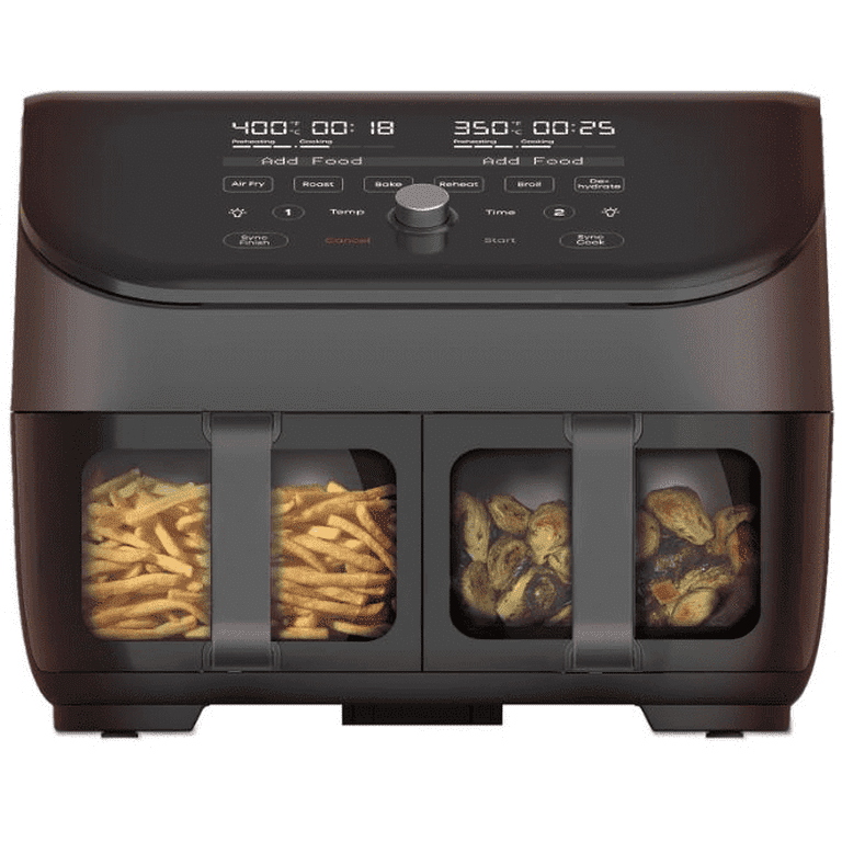 8 Qt 2 Basket Air Fryer Oven Black Clear Cook Digital