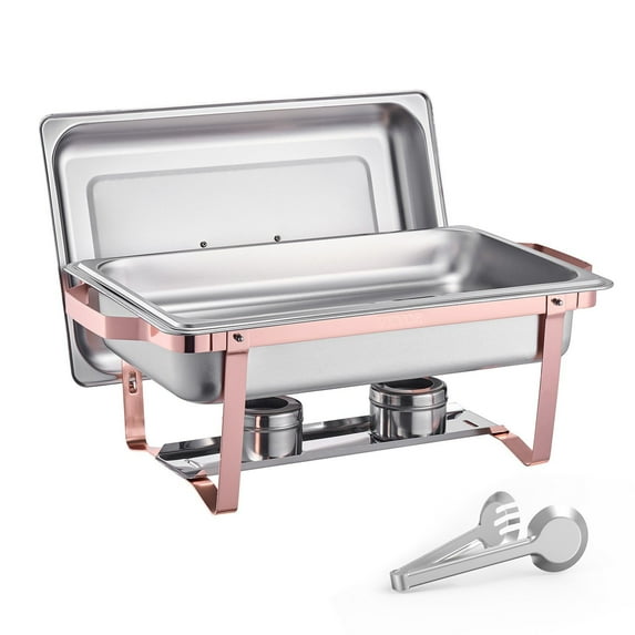 2-Pack Stainless Steel Chafing Dish Set, 8 Qt Rose Gold with Pans & Lid for Catering Buffet