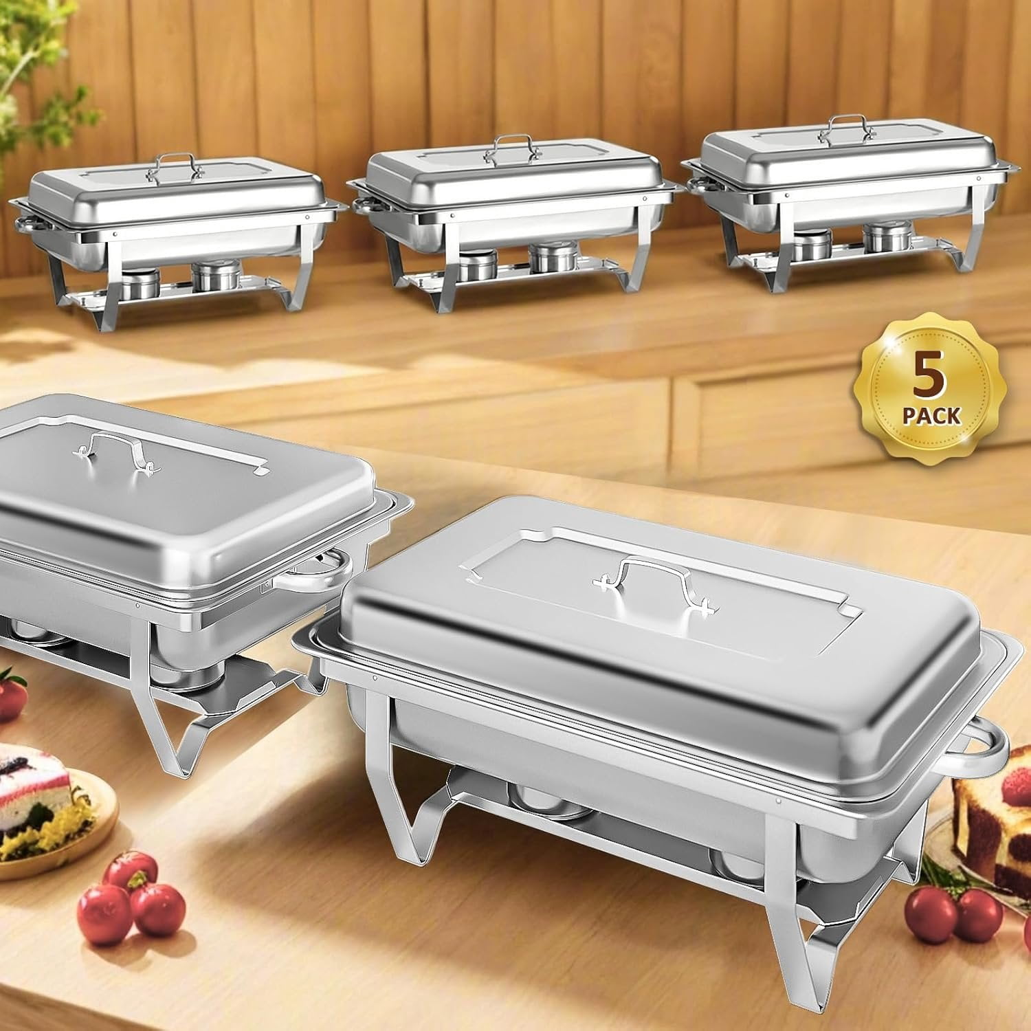 8 Qt 5 Pack Full Size Chafing Dishes Buffet Set, Stainless Steel ...
