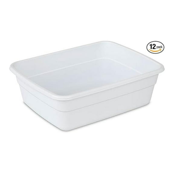 8 Qt Plastic Dish Pan - Rectangle Wash Basin - Heavy Duty Laundry Tub - Kitchen Sink Organizer - Portable Container - 12 Pack - White