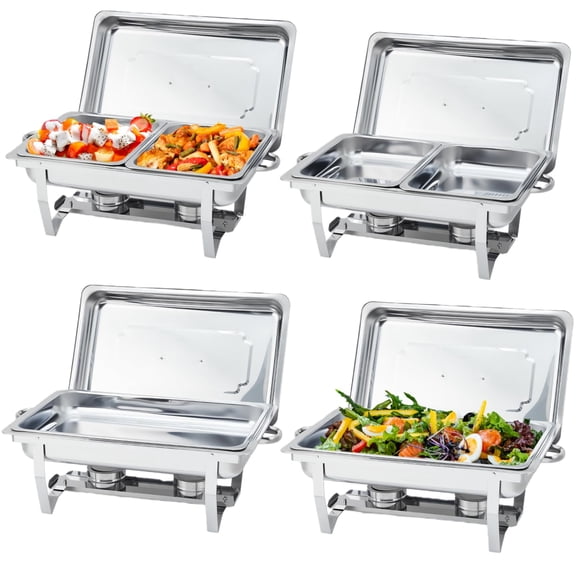 8 Qt Stainless Steel Rectangle Chafing Dish Set, Silver Buffet Food Warmer with Lid for Catering Parties Weddings
