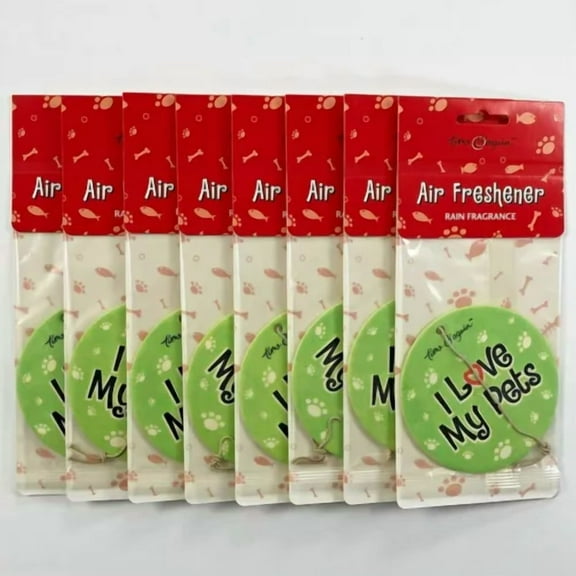 (8 Qty) Hanging Car Air Freshener I Love My Pets Rain Fragrance Closet Home
