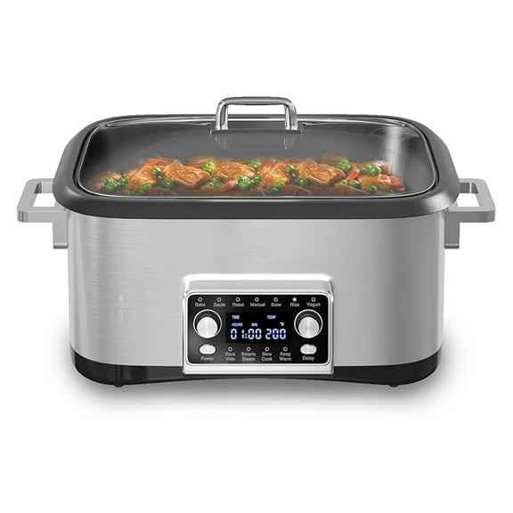 8 Quart 12-IN-1 Multi Cooker, Digital Programmable Slow Cooker with LED Display & Timer, 1250W Rice Cooker with Nonstick Inner Pot for Bake, Saute, Roast, Stew, Sous Vide, Dishwasher Safe, Silver