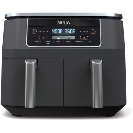 8 Quart 6-in-1 DualZone 2-Basket Air Fryer with 2 Independent Frying Baskets, Match Cook & Smart Finish to Roast, Broil, Dehydrate & More for Quick, Easy Meals, Grey