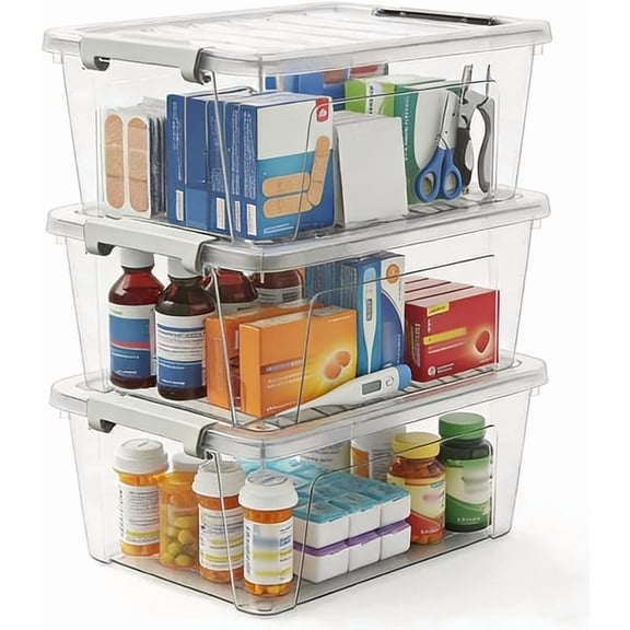 8-Quart Clear Plastic Storage Bins with & Secure Latches, 3-Pack Organizer Container Box with Latch Buckles for , Kitchen, Closet, Garage