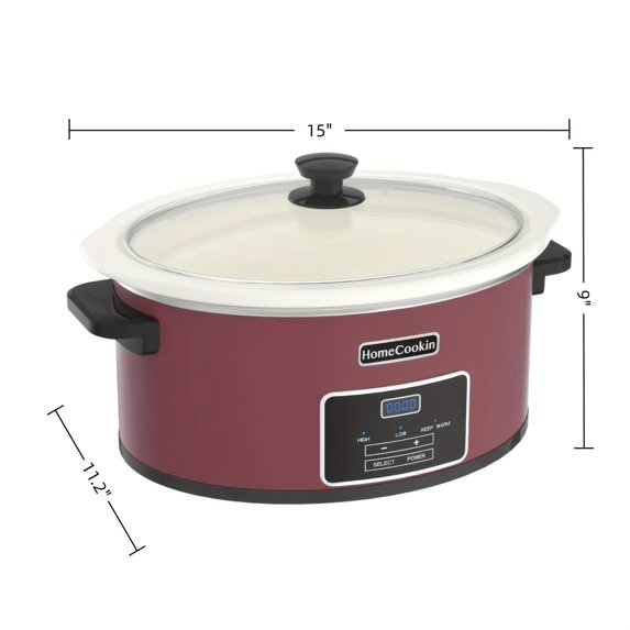 8 Quart Digital Slow Cooker with Stoneware Pot - Programmable, Keep Warm, Digital Display, One-Touch, 240W, Red/Blue/Black, Ideal for Family Dinners, Roasts, Stews