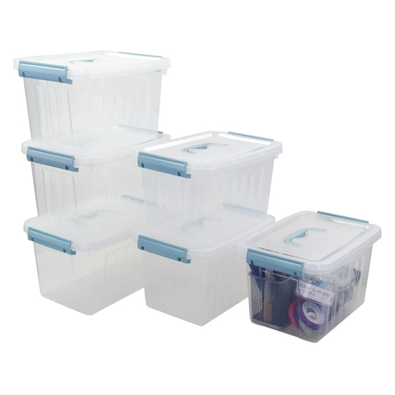 8 Quart Plastic Small Storage Box With Handel  Clear Bin Lid 6 Pack