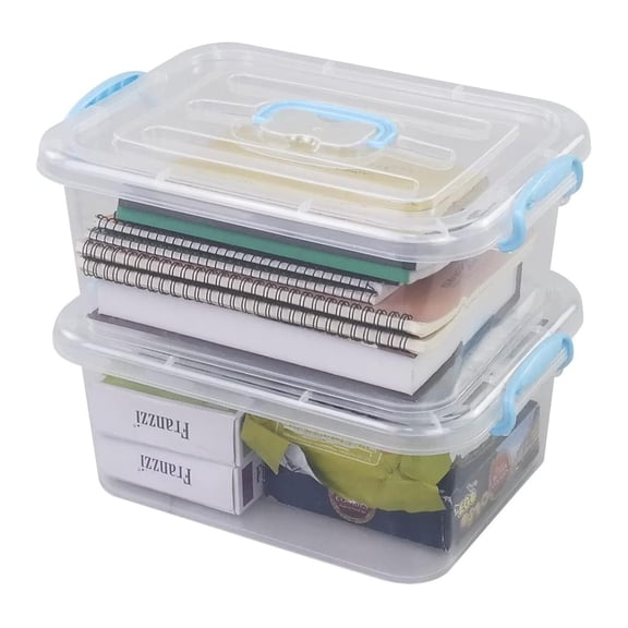 8 Quart Plastic Storage Container with Latches and Handles 2 Pack 13 Inch Clear Stackable Bins for Kitchen Bedroom Bathroom Office Closet Organization