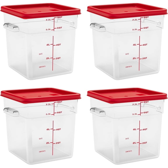 8 Quart Set of 4 Food Storage Containers Commercial Clear Square Food Storage Containers with Lids and Handles(BPA FREE)