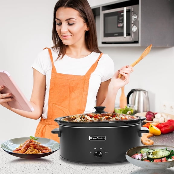 8 Quart Slow Cooker Oval Manual Pot Food Warmer with 3 Cooking Settings, Black Stainless Steel