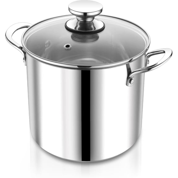 8 Quart Stainless Steel Stock Pot with Lid, Large Stockpot for Cooking Pasta Soup, Cookware for Induction Gas Electric Stoves, Visible Lid & Measuring Markings, Dishwasher Safe
