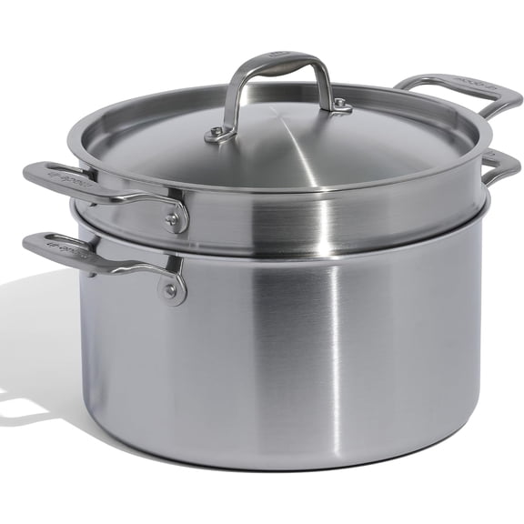 8 Quart Stainless Steel Stock Pot with Lid & Pasta Insert - 5 Ply Stainless Clad Professional Cookware - Induction Compatible
