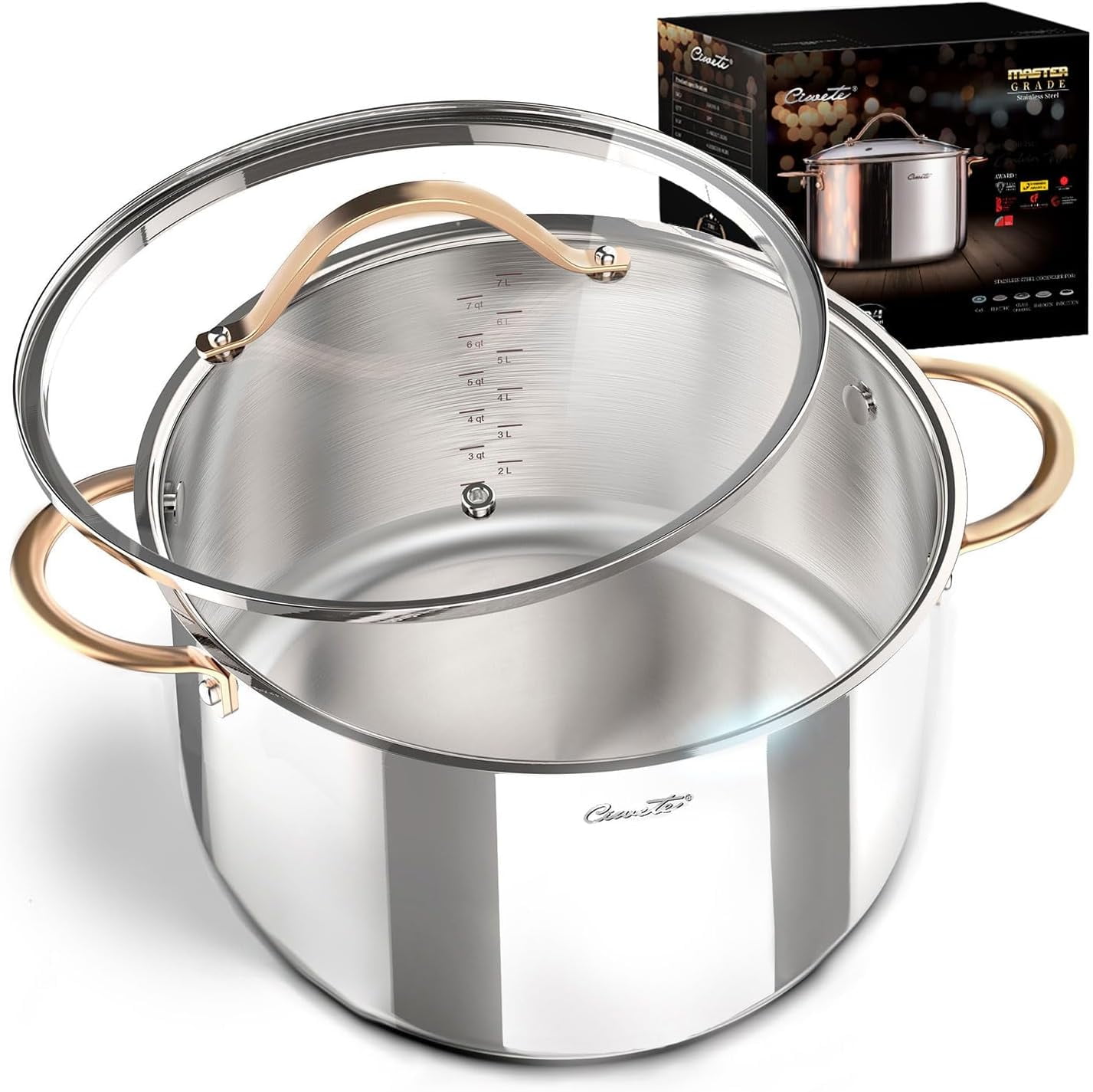 8 Quart Polished Stainless Steel Stock Pot with Glass Lid