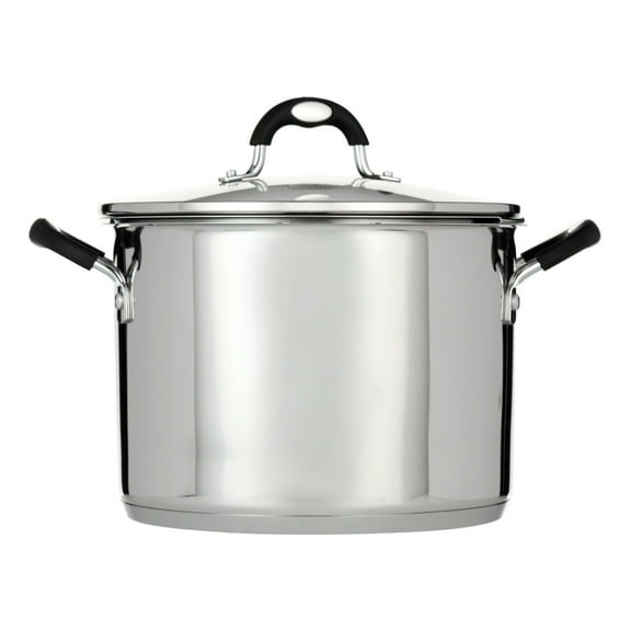8 Quart Stock Pot with Lid, Stainless Steel Covered Pot with Lock & Strainer, Gourmet Cooking Pot for Pasta, Soup, Stew, Induction Compatible