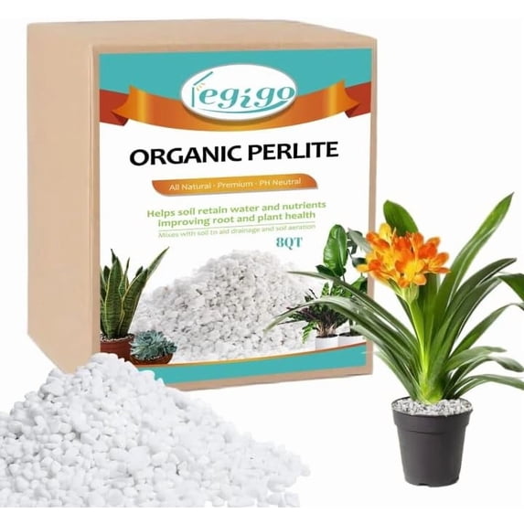 8 Quarts Organic Horticultural Perlite for Plants Indoor- Natural Horticultural Soil Additive Conditioner Mix for Improves Drainage, Ventilation and Root Growth