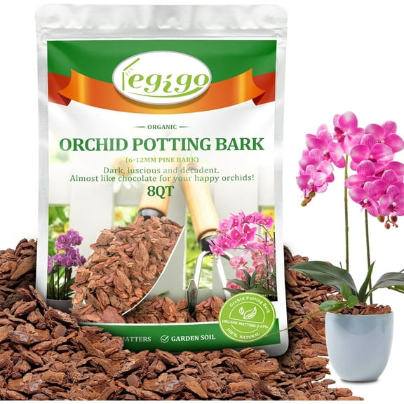 8 Quarts Organic Orchid Potting Bark- All Natural Orchid Bark Potting Mix Pine Bark Wood Chips for Houseplant Mulch, Orchid Plants Root Development