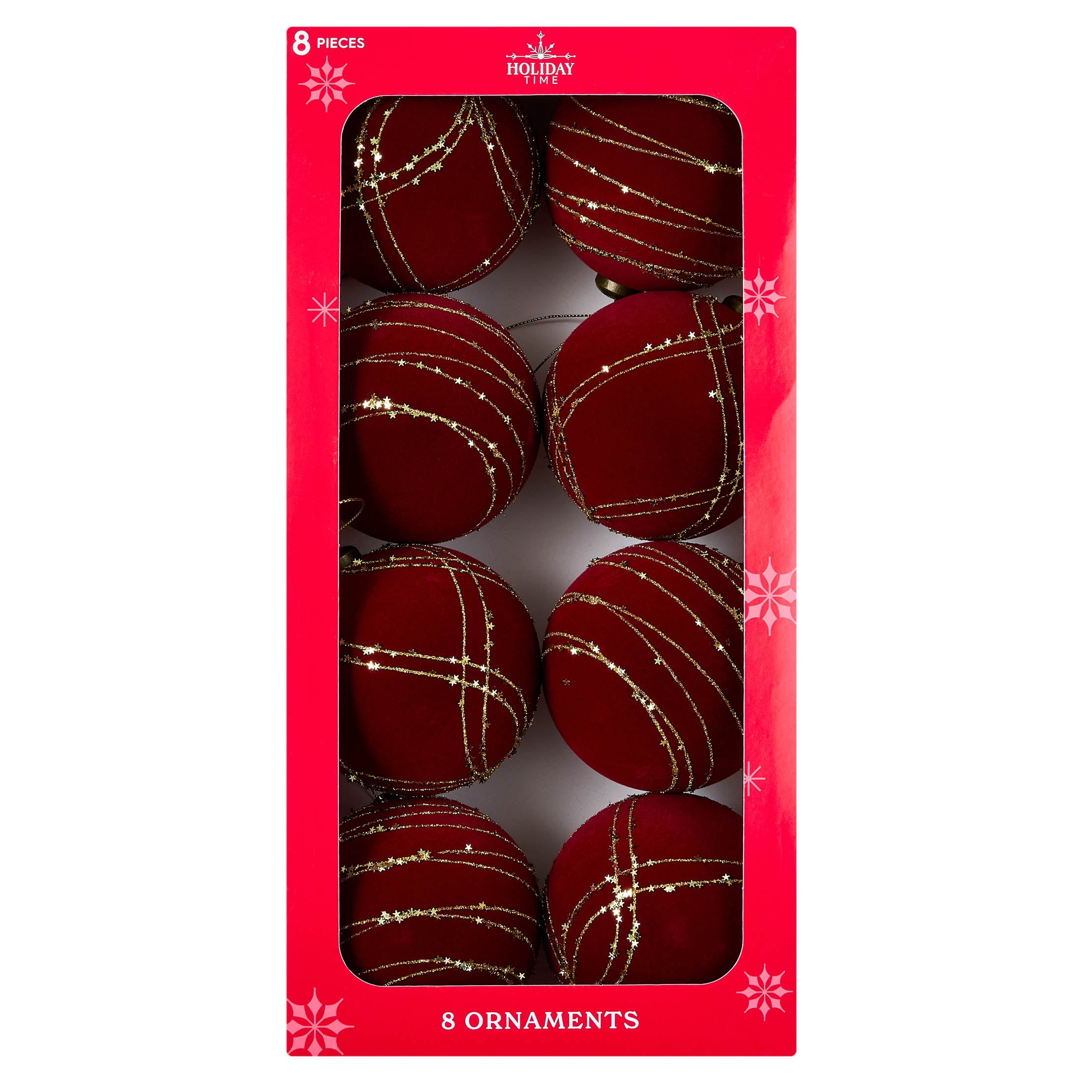 8-Count Red and Gold Glitter Velvet-Feel Shatterproof Christmas Ornaments, 4", by Holiday Time