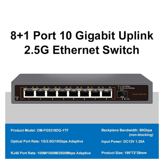 8 RJ45 Ports 2.5Gb Ethernet Switch 2.5GBASE-T Network Switch 10Gigabit