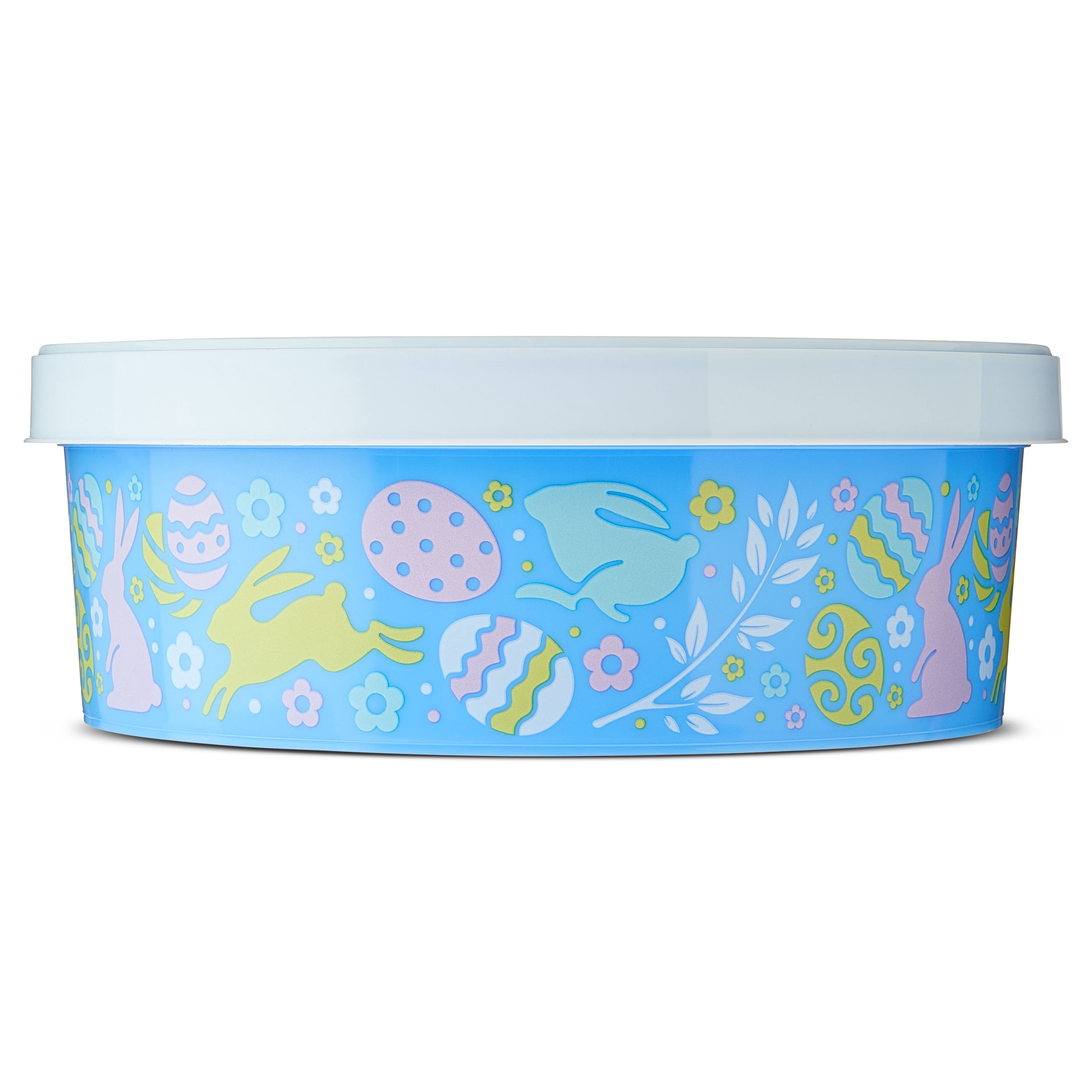 Way To Celebrate Easter Round Plastic Cookie Container, Bunnies and Eggs, Blue, 8 in