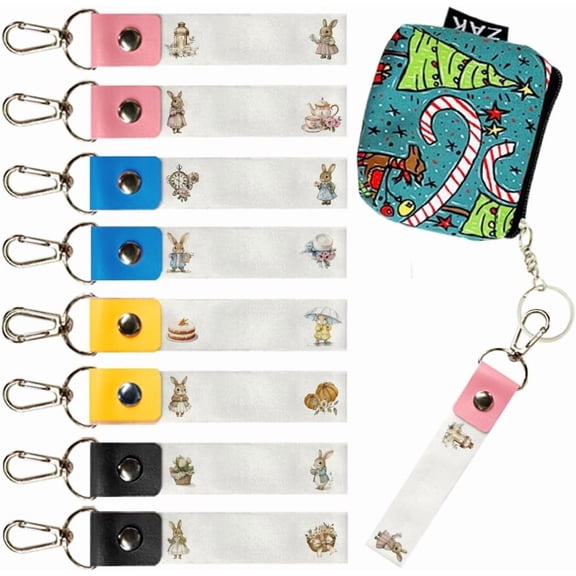 8 Rabbit Theme Personalized Name Tags Hooks 5.1x0.8 Inch ID Tags Labels PU Leather and Cotton Name Tags Rabbit Name Label Hooks for Backpacks Water Bottles colorful