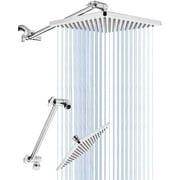 Rain Shower Head, 8'' High Pressure Rainfall Square Showerhead with 11'' Shower Head Extension Arm, Brass Adjustable Shower Arm Extender, Rainfall Waterfall Fixed Showerheads, Chrome