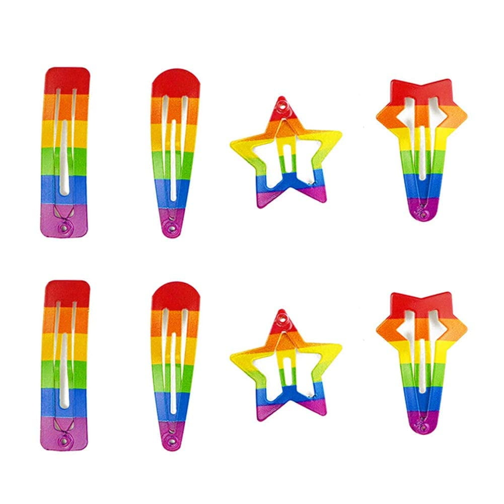 8 Rainbow Pride Snap Clips, Pride Rainbow Hair Accessories, No Slip Metal Hair Clips, Hair Barrettes for PRIDE Month Parades , Party , Carnival and Celebrations