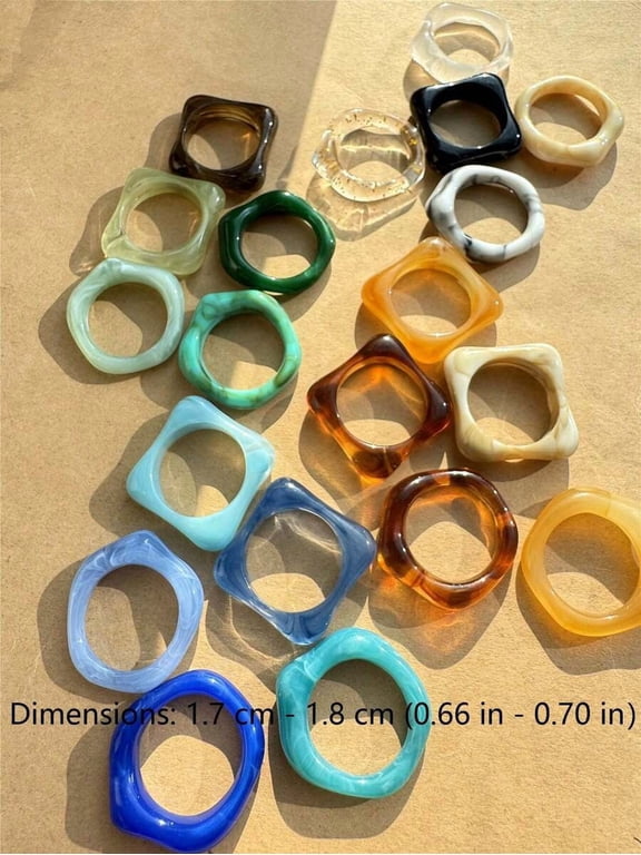 8 Random Asymmetric Geometric Transparent Resin Rings Set, Multicolor Stackable Casual Jewelry For Adults