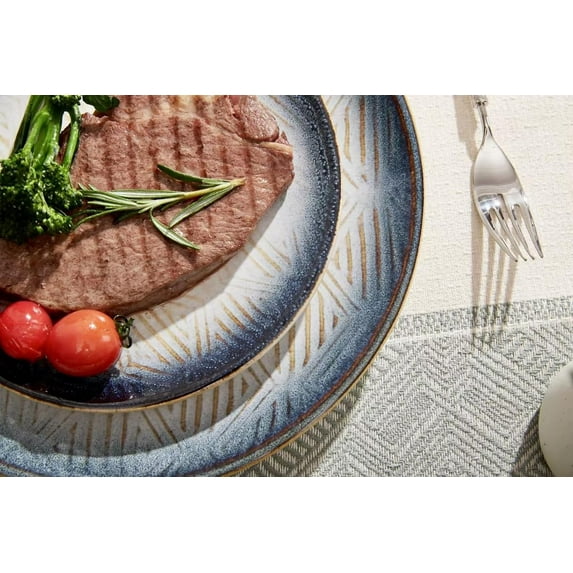 8" Reactive Glaze Stoneware Plates Set of 6 - Dishwasher Microwave Safe, Vintage Design for Salad, Dessert, Steak