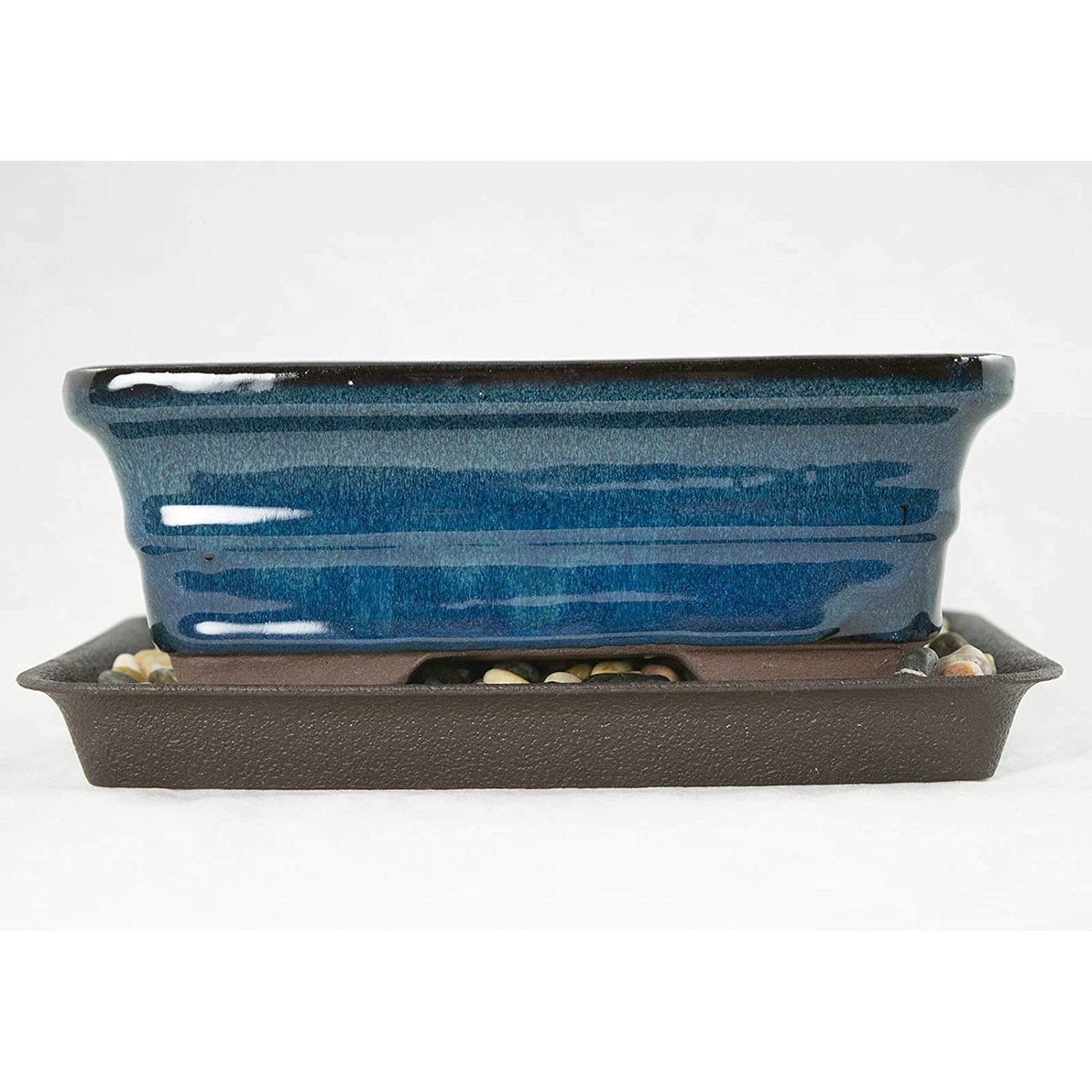 7.25 Oval Black Bonsai / Cactus & Succulent Pot + Tray