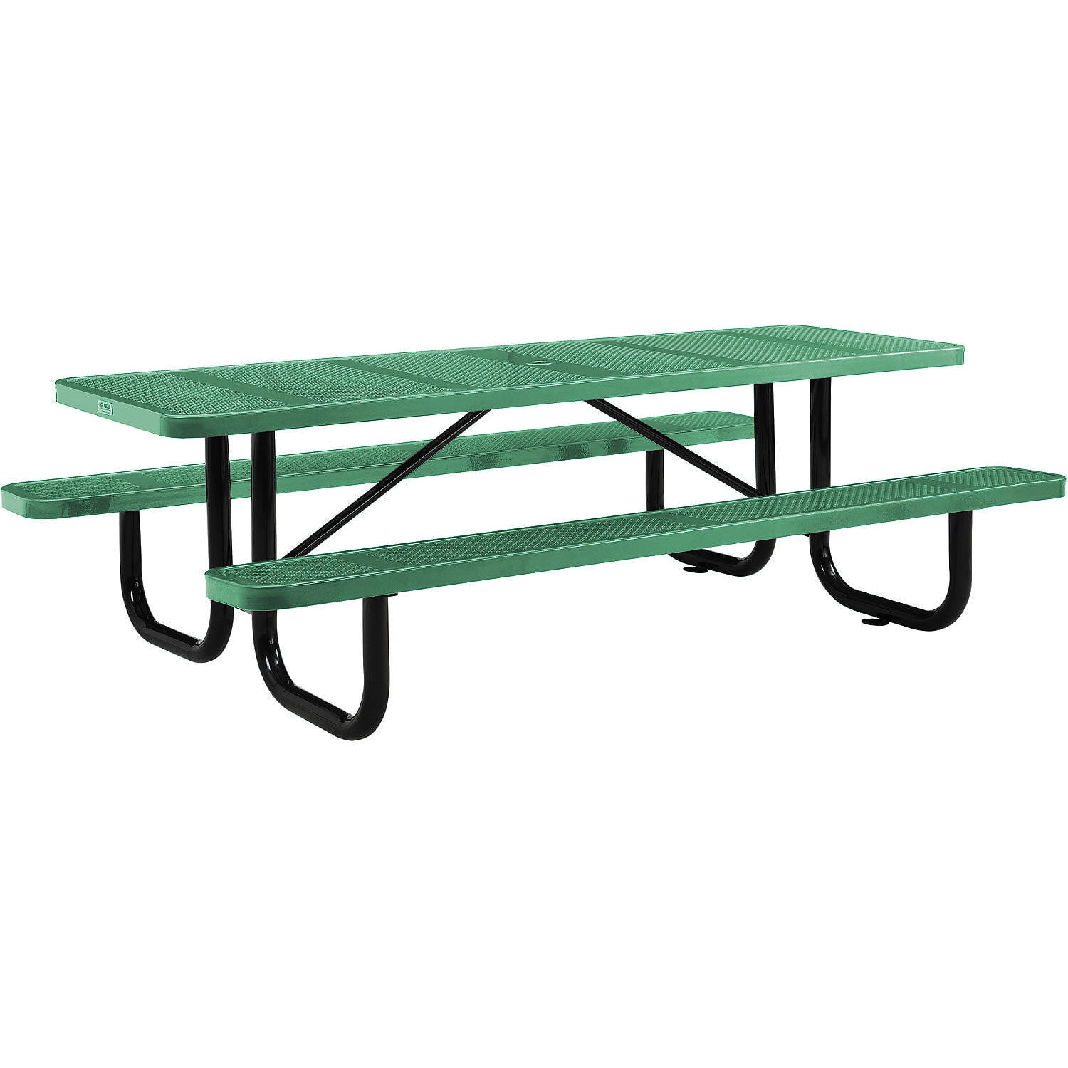 8' Green Perforated Metal Picnic Table with Black Steel Frame