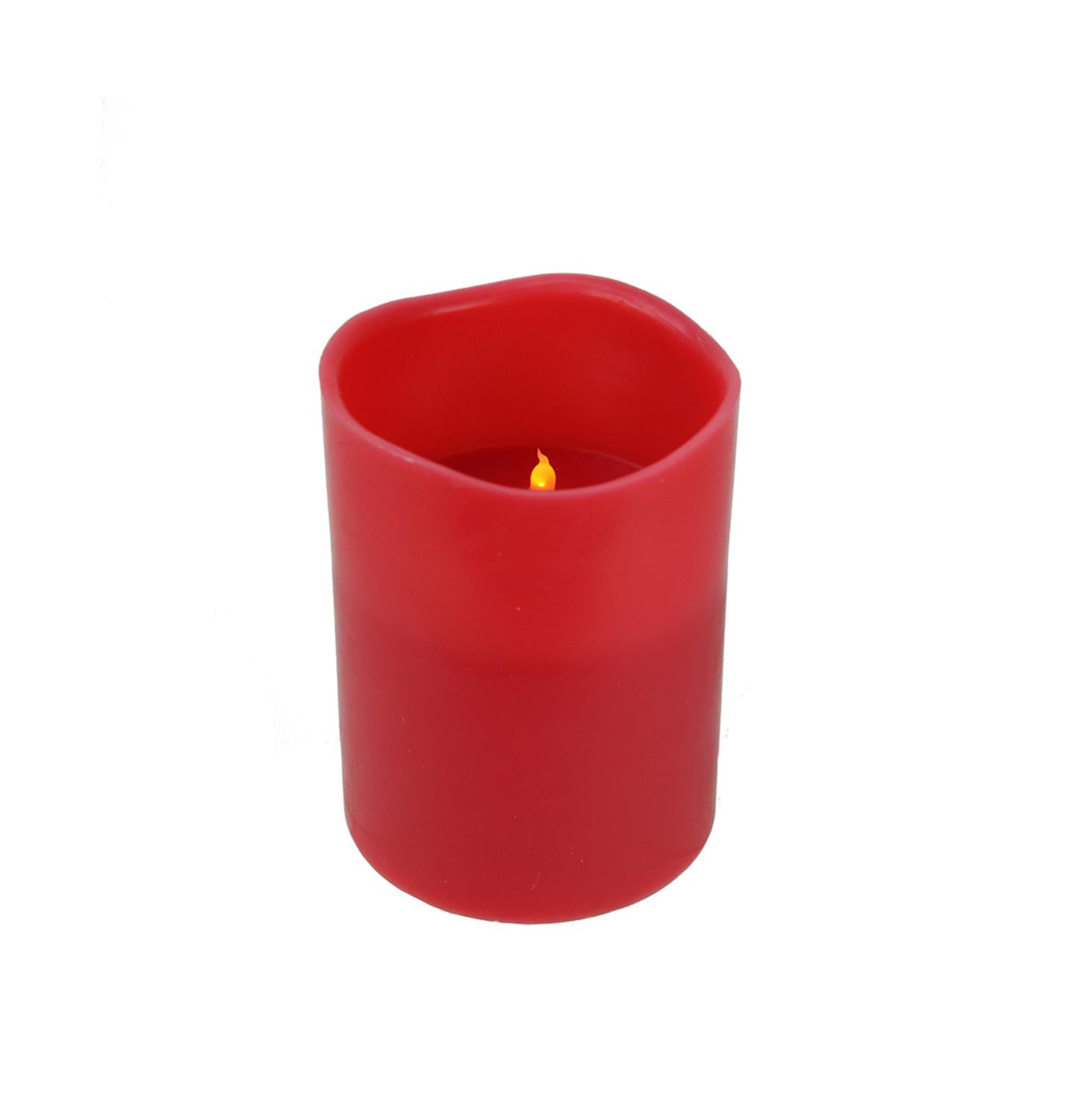 8" Red Battery Operated Flameless LED Lighted 3Wick Flickering Wax