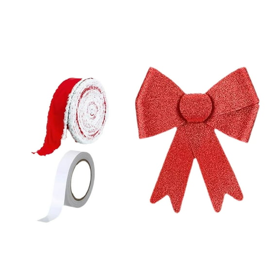 8" Red Christmas Cabinet Door Ribbon, Candy Bow Gate Festive Supplies Christmas Wired Ribbons Bow Holiday Decorations Merry Christmas Front Door Party Supplies, with 16.4Ft Ribbon