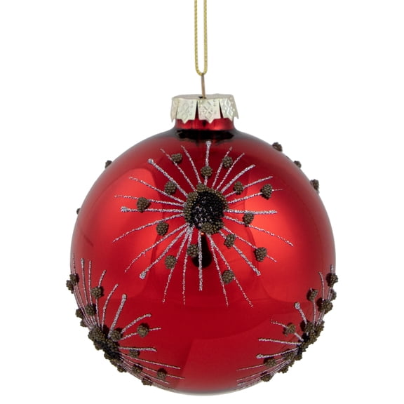 8" Red Glass Ball With Snowflakes Christmas Ornament
