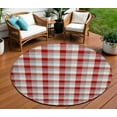 thumbnail image 1 of HomeRoots 601430 8 ft. Red, Gray & Beige Round Plaid Washable Indoor & Outdoor Area Rug, 1 of 5
