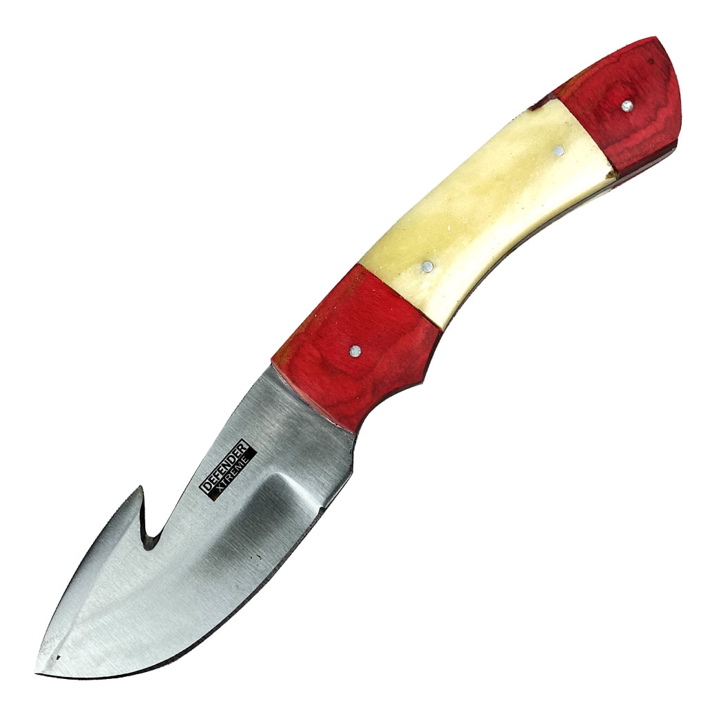 Defender-Xtreme 8 Red Wood Handle Stainless Steel Hook Blade Hunting ...